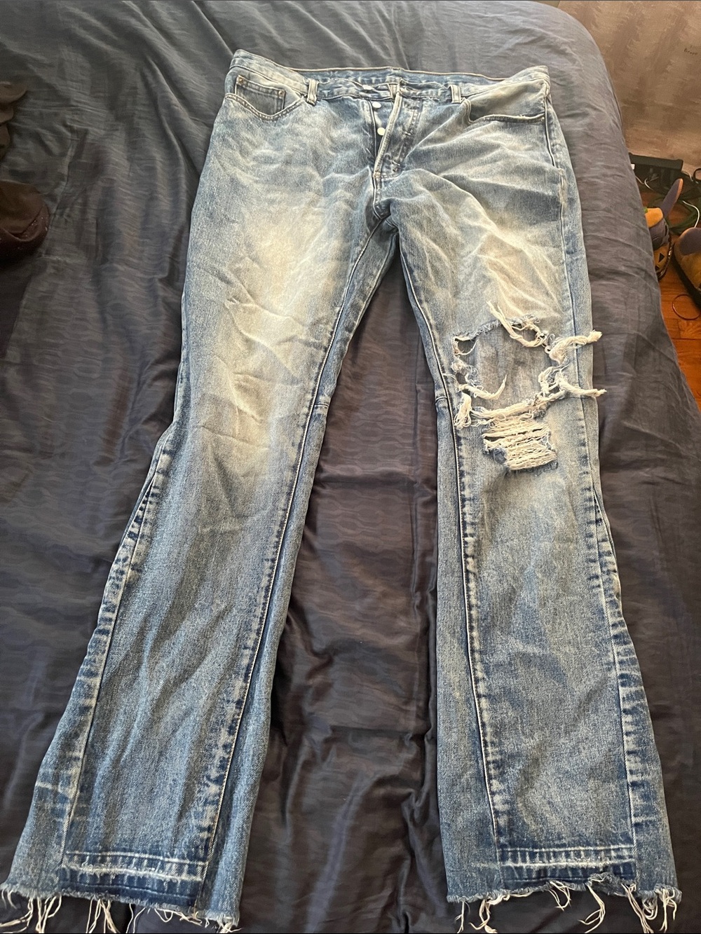 MNML Light Blue Distressed Relaxed Jeans